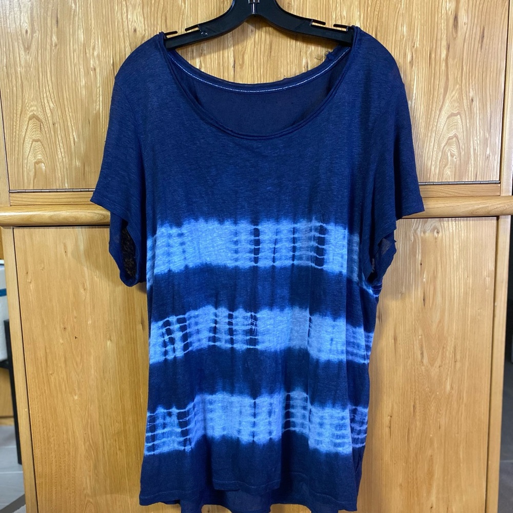 Sheer linen tunic top with tie dye stripes